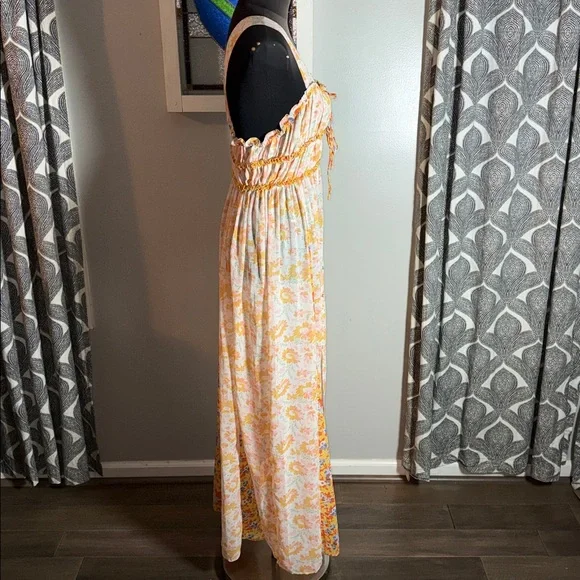 Intimately Free People Dance With Me maxi dress ivory/orange/yellow floral SZ M - Picture 6 of 8